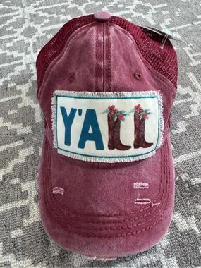 Burgundy 'Y'ALL' Embroidered Patch Trucker Hat